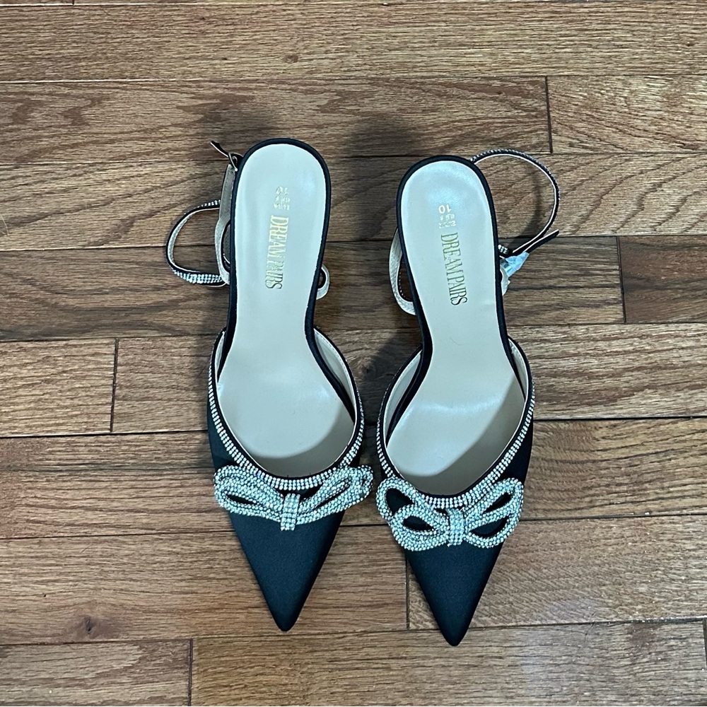 Dream Pairs Black Slingback Heels with Bow Detail and Stiletto Heel